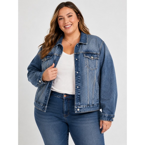 a.n.a Jackets & Blazers - a..n.a.  Womens 4X Boxy Denim Jacket Blue Button Front Plus